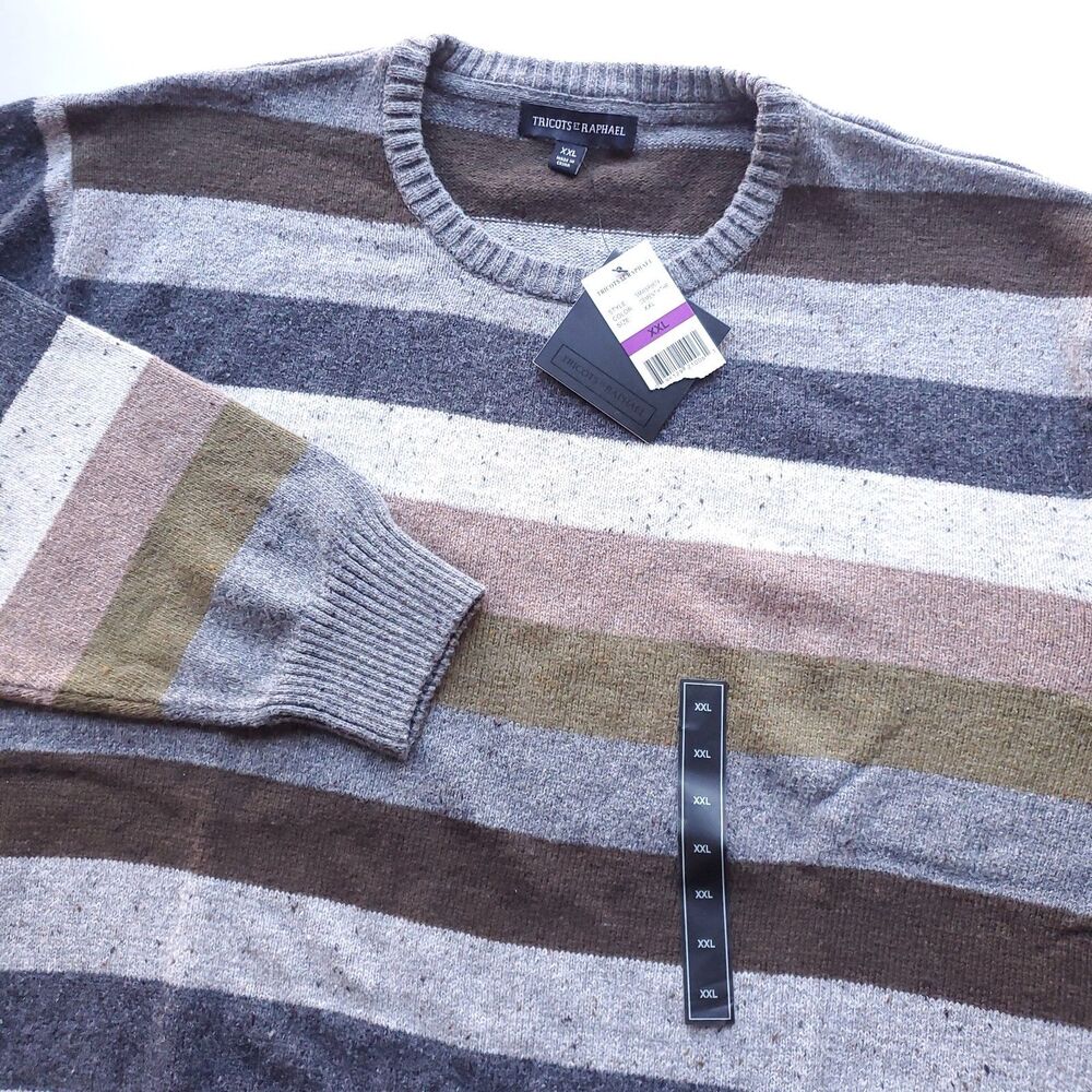 NWT Tricots St Raphael Striped Pullover Sweater XXL Crewneck Speckled Earth Tone